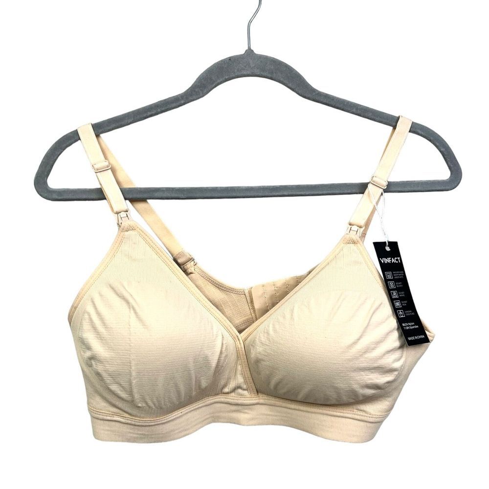 Vinfact Womens Nursing Bra‎ Wireless Lightly Padded Full Support Nude Sz XL